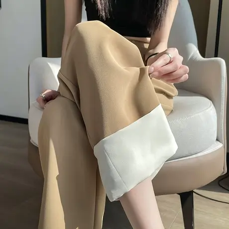 设计感卷边西装裤女春夏季薄款高腰小个子烟管直筒休闲九分阔腿裤图片