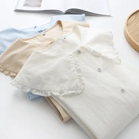 文艺法式娃娃领白色衬衫女春季2022新款别致设计感小众泡泡袖上衣商品大图