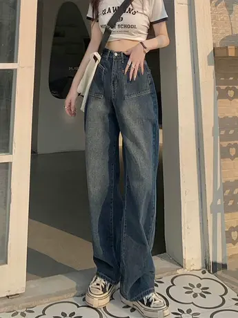 美式阔腿牛仔裤女2023年春装新款高腰显瘦宽松拖地春秋直筒裤子潮图片