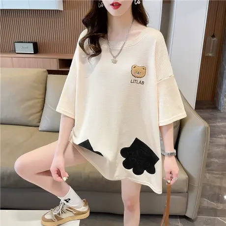 小众设计感短袖t恤女夏装韩版宽松大码中长款可爱闺蜜姐妹装上衣商品大图