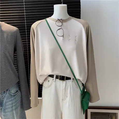 洋气时髦德绒刺绣长袖T恤女内搭打底衫秋冬装加绒加厚插肩袖上衣商品大图