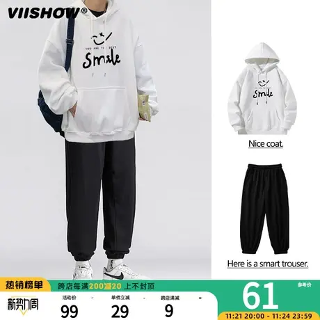 VIISHOW连帽卫衣男套装春秋季潮牌宽松休闲男装一套搭配运动卫裤商品大图