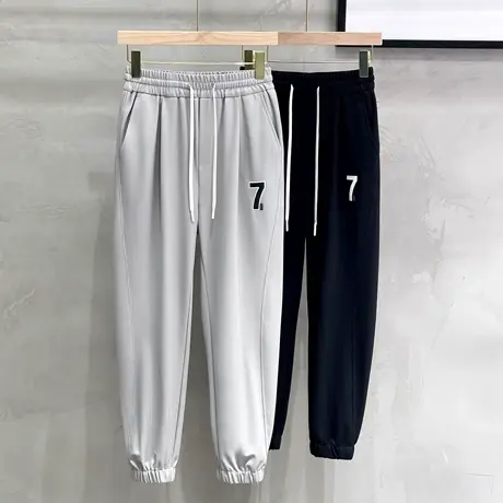 肌理感夏季休闲裤男士宽松薄款冰丝束脚百搭九分裤子运动潮牌卫裤商品大图