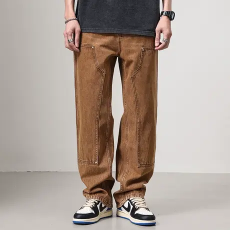 宽松做旧直筒牛仔裤水洗高街百搭直筒裤休闲裤子男士简约牛仔裤商品大图