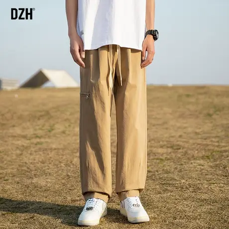 男生卡其色裤子男秋冬新款潮牌阔腿休闲裤直筒宽松纯棉长裤直筒裤图片