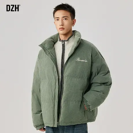 男生绿色华夫格棉服男冬季加厚潮牌男装2024新款防风棉衣外套男款图片
