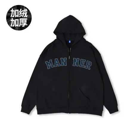 美式嘻哈字母卫衣秋冬季ins胖子oversize大码加绒加厚连帽外套男商品大图