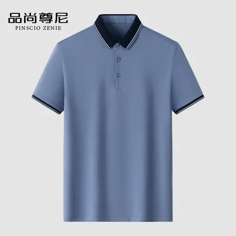 【含桑蚕丝】男士短袖T恤撞色翻领舒适透气高端商务POLO衫爸爸装商品大图
