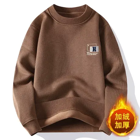 圆领毛衣男士新款秋冬季保暖加厚加绒时尚休闲潮流百搭打底针织衫商品大图