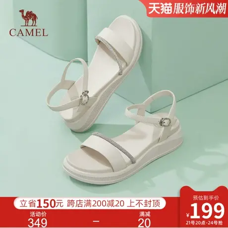 骆驼女鞋2024年夏新款真皮一字带休闲厚底露趾罗马凉鞋女时装凉鞋商品大图