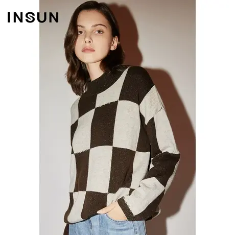 COVER冬季棋盘格镶钻百搭羊毛毛织衫商品大图