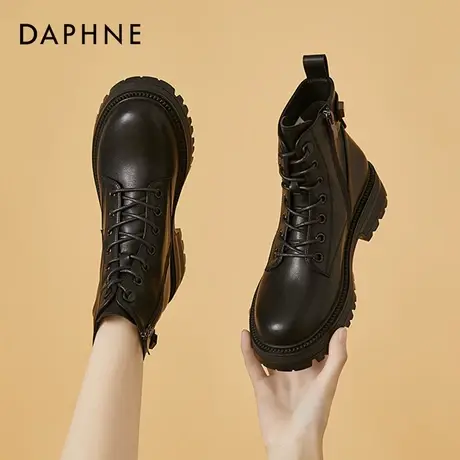 达芙妮厚底马丁靴女2021年冬季新款圆头加绒英伦风短筒显瘦短靴女商品大图