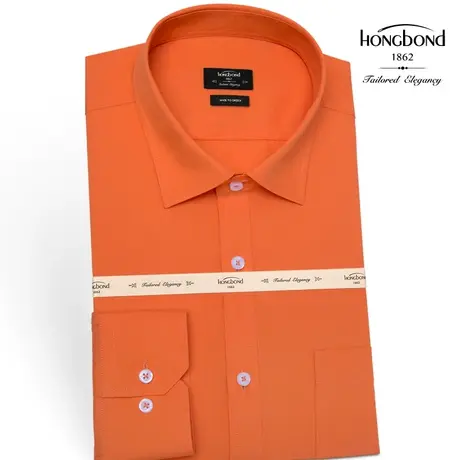 红邦创衣2023秋冬款桔色新款长袖衬衫男修身橘色时尚休闲纯棉方领图片
