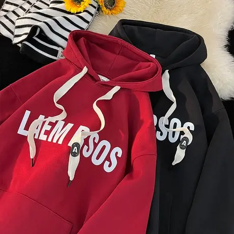 春秋季新款纯棉连帽卫衣男加绒加厚保暖宽松潮牌情侣外套美式重磅商品大图