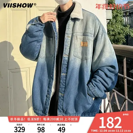 VIISHOW加绒加厚牛仔棉衣外套男冬季港风宽松潮牌复古羊羔毛棉服图片