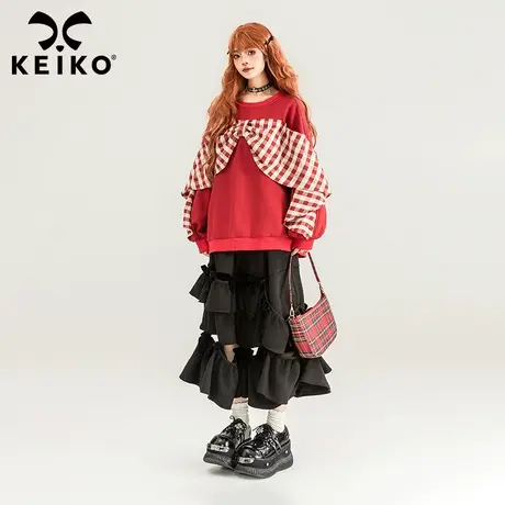 KEIKO [加密绒]大蝴蝶结扎花红色卫衣加厚2024早春甜妹风宽松上衣商品大图