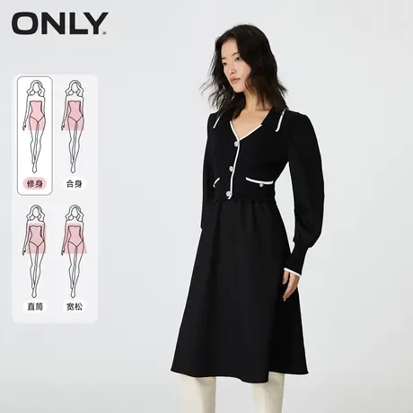 ONLY奥莱2023秋季新款学院风针织拼接V领中长款连衣裙女图片