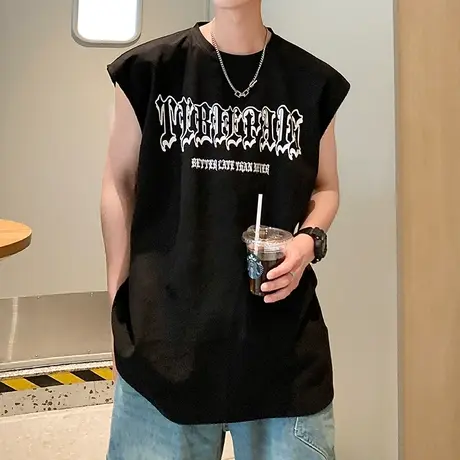 麂皮绒背心男夏季薄款宽松坎肩美式潮牌篮球健身运动休闲无袖T恤商品大图