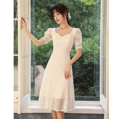 年会晚礼服裙女2023新款宴会气质平时可穿白色蕾丝连衣裙法式轻奢图片