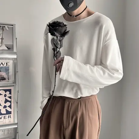 长袖T恤男春季2024新款潮流宽松休闲内搭小众高级感纯色打底上衣商品大图