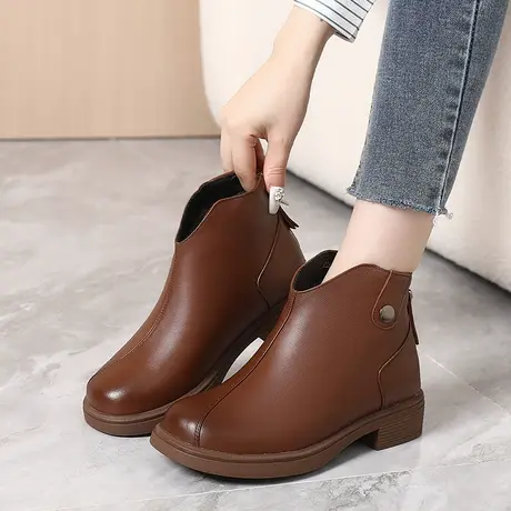 平底全牛皮真皮短靴女显脚小棉靴大码女靴41一43冬季加绒新款2024商品大图