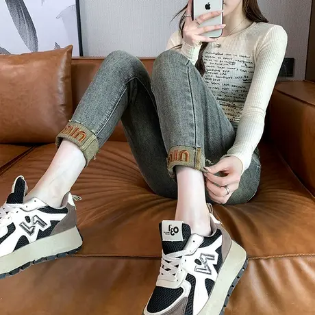 复古设计小脚牛仔裤女2024年春秋款梨形身材弹力胖mm大码铅笔裤子图片