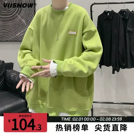 VIISHOW假两件套头卫衣男春季街头oversize休闲情侣慵懒圆领上衣商品大图