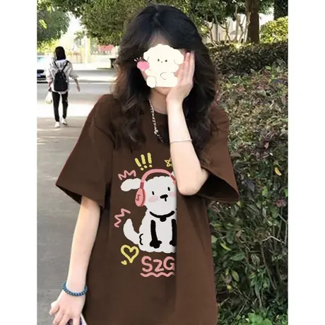 纯棉设计感短袖t恤女夏季新款潮牌小众港风chic宽松原创大码上衣商品大图