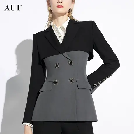 AUI撞色设计感职业西装外套女2024春秋新款小众御姐气质修身西服图片