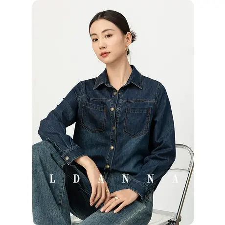 2024新款夏季薄款亚麻水洗棉牛仔外套女宽松复古休闲衬衫翻领上衣商品大图