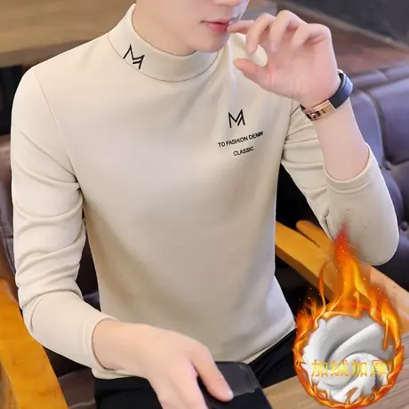 毛衣男2023新款冬季男士半高领加绒加厚打底针织衫学生韩版潮男装商品大图