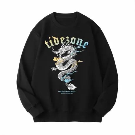 Ohlyah本命年炫彩色龙印花长袖卫衣男女中性风潮牌套头纯棉上衣商品大图