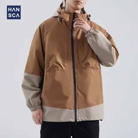 hansca美式复古撞色连帽夹克男秋季宽松潮牌痞帅休闲百搭翻领外套商品大图