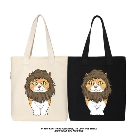 秀洛卡通狮子橘猫大橘帆布包单肩斜挎手提包购物袋托特包女大容量商品大图