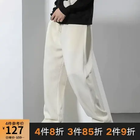 GxxH大码潮牌男装个性加肥加大号米白色秋冬加厚宽松直筒休闲长裤商品大图