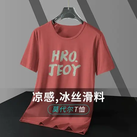 莫代尔冰丝短袖t恤男夏季速干凉感半袖圆领上衣服潮牌印花体恤衫商品大图