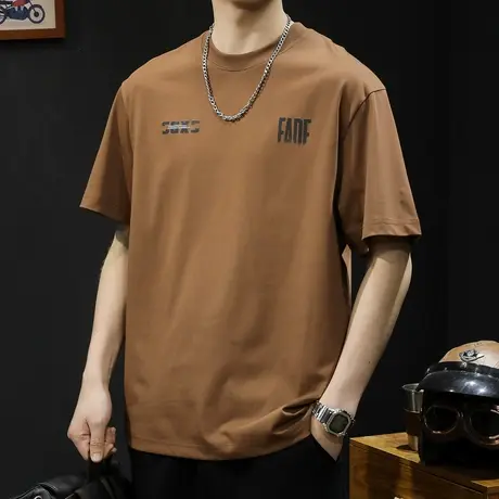 美式潮牌短袖t恤男士宽松大码夏季2024新款半袖男款重磅男装体恤图片