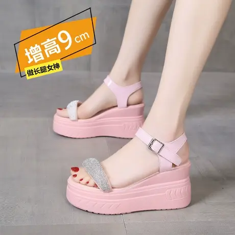 小个子凉鞋女款夏季2023新款女鞋内增高跟厚底坡跟时尚水钻沙滩鞋商品大图