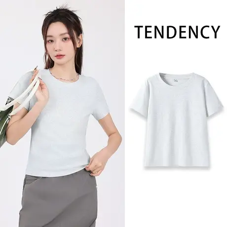 真维斯life圆领短款t恤女夏2024新款爆款气质显瘦上衣百搭打底衫商品大图