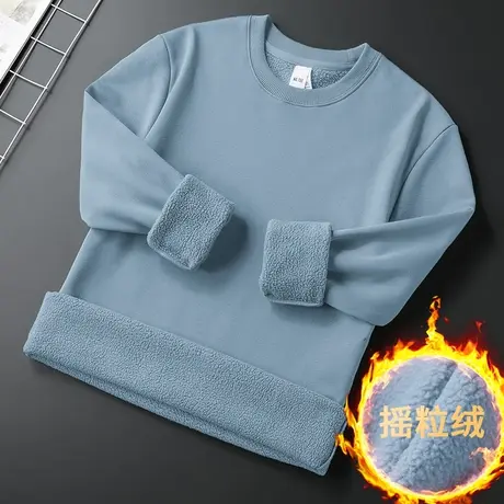 2023新款摇粒绒长袖t恤男秋冬季加绒加厚内搭打底衫圆领纯色秋衣商品大图