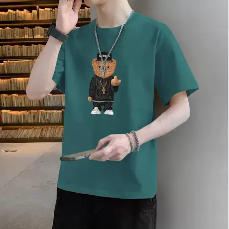 冰感短袖t恤男夏季薄款宽松潮牌卡通印花上衣新款五分袖圆领体恤T商品大图