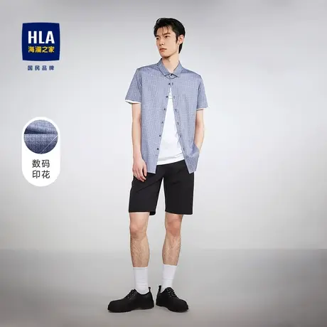 HLA/海澜之家数码印花线条短袖针织衬衫滑爽透气薄款修身衬衣男夏图片