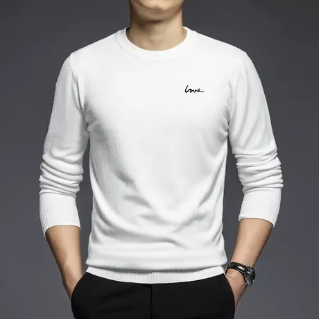 圆领毛衣男秋冬保暖针织衫毛线衣内搭白色打底衫修身潮流毛衫线衫图片