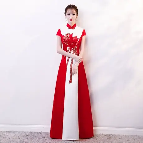 舞台走秀演出服大合唱大红色合唱团演出服长裙女2023新款晚礼服裙商品大图