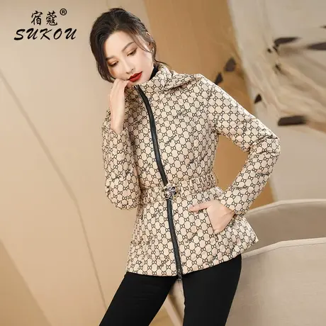 时尚卡其色轻薄保暖羽绒服女立领带帽小个子2023修身显瘦保暖外套图片