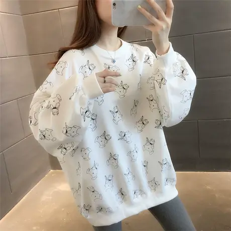 2023秋季新款韩版宽松中长款圆领卫衣女网红时尚印花卡通外套上衣商品大图