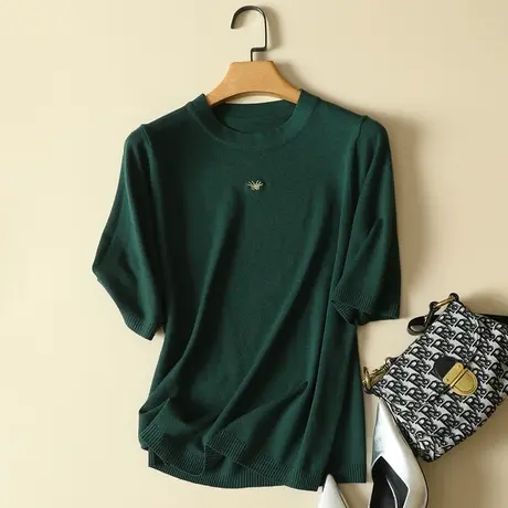 中袖套头针织衫春装2022年新款女装宽松薄款内搭上衣打底衫毛衣女商品大图