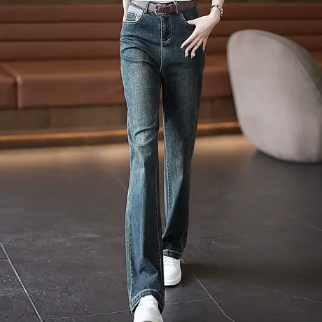 复古撞色港风阔腿牛仔裤女2023年秋季新款宽松显瘦高腰垂感直筒裤商品大图