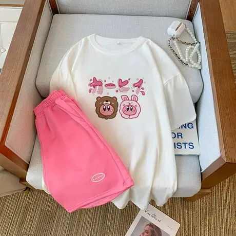 纯棉大码运动服套装女夏季宽松短袖短裤小个子休闲网红炸街两件套图片