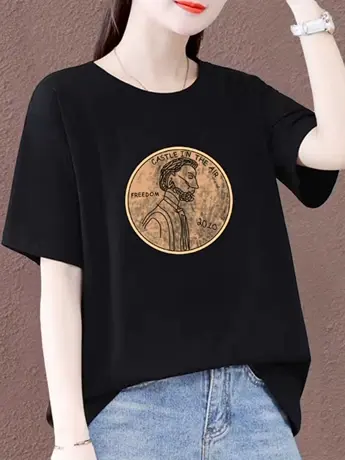 妈妈装加大码正肩短袖t恤女夏季设计感小众仿棉穿搭小个子上衣商品大图